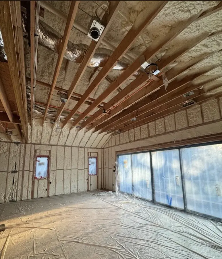 Interior walls and ceiling insulated with spray foam during new construction in East Whiteland